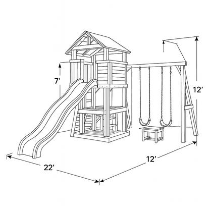 Safe Kids Swing Set for Backyard – Wooden Outdoor Playset with Playhouse & Slides