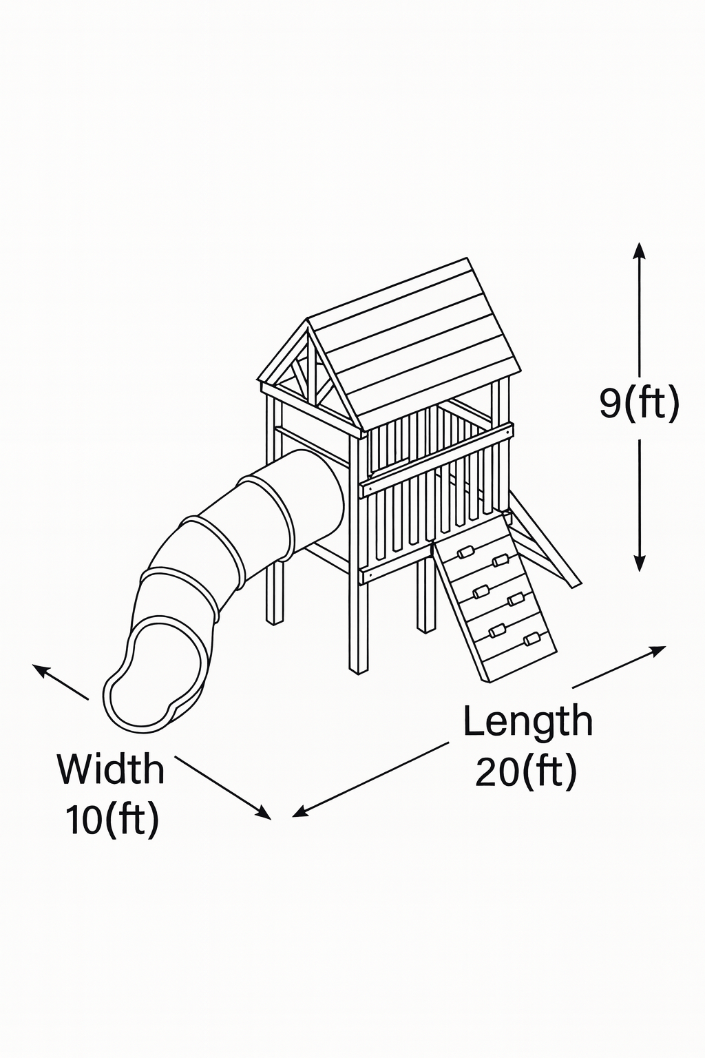 Backyard Wooden Playset with Tube Slide, Climbing Wall & Tower – 20ft x 10ft x 9ft