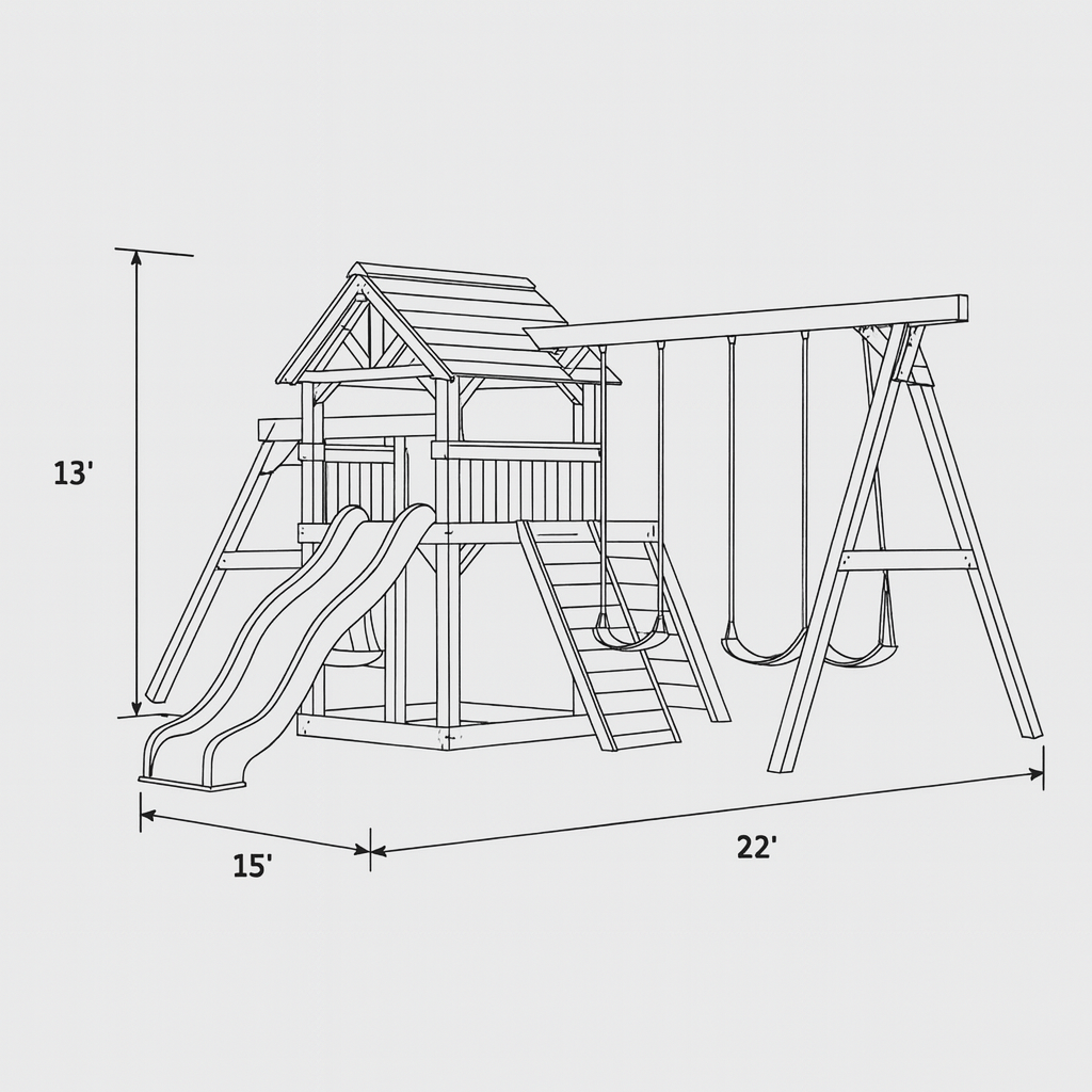 Outdoor Swing Set with Swings, Slides & Playhouse – Kids Wooden Playground