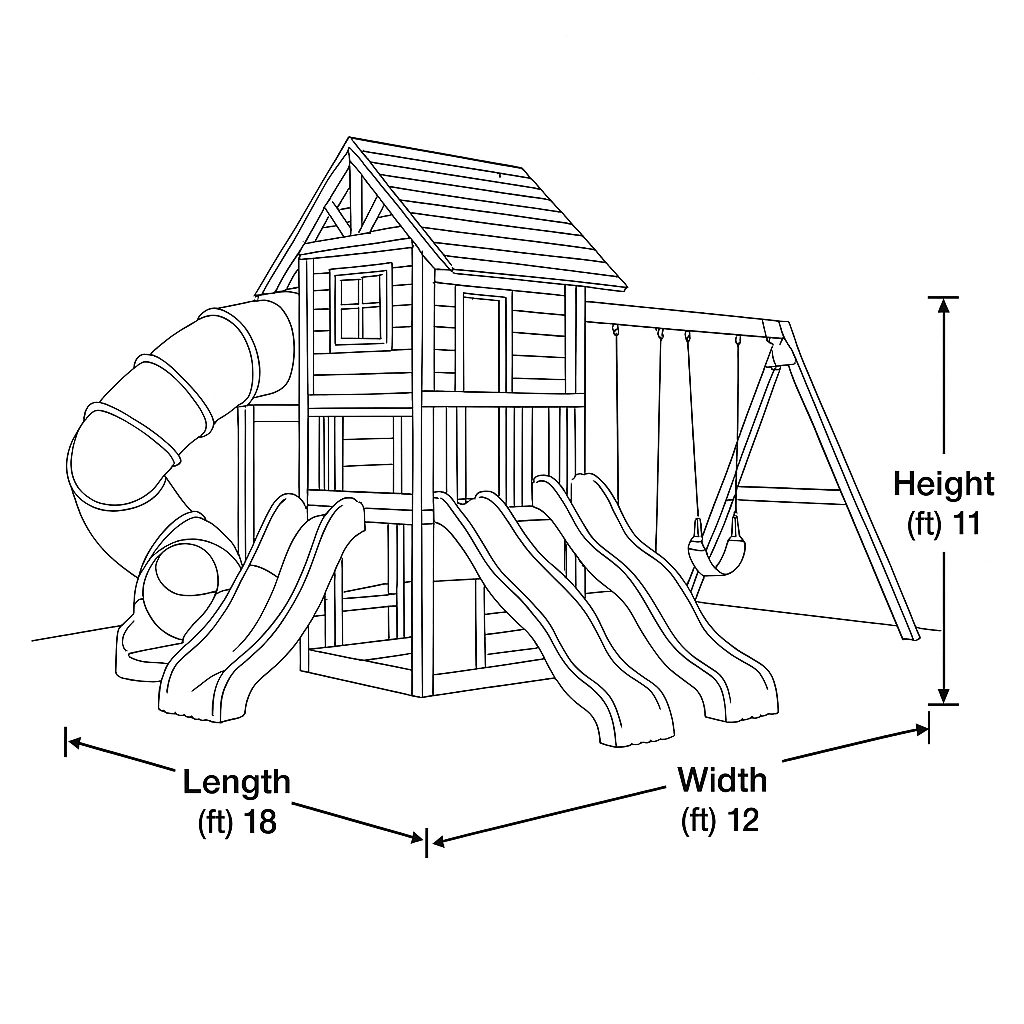 Heavy-Duty Wooden Swingset with Spiral Slide & Double Towers