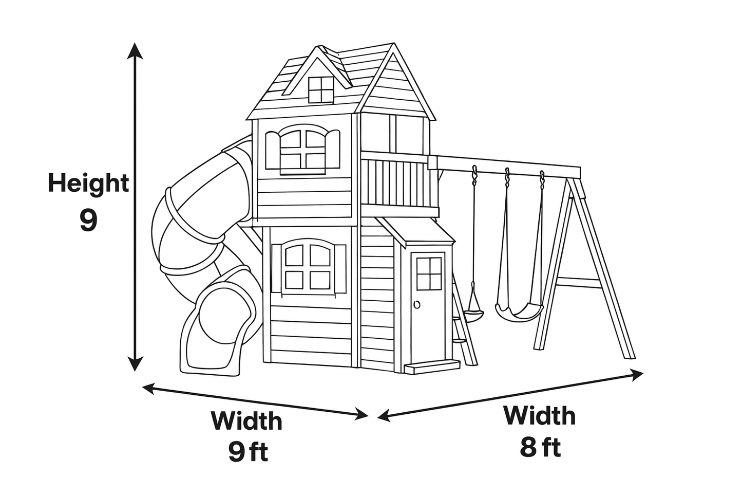 Outdoor Wooden Swingset with Spiral Tube Slide & Dual Swings