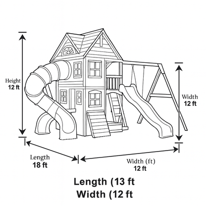 Wooden Swingset with Slide, Swing Beam & Adventure Play Fort