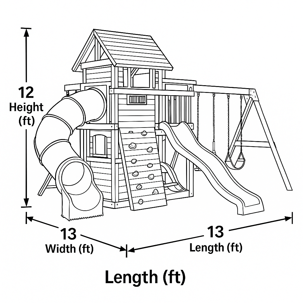Kids Wooden Swingset with Slide, Playhouse & Outdoor Adventure Features