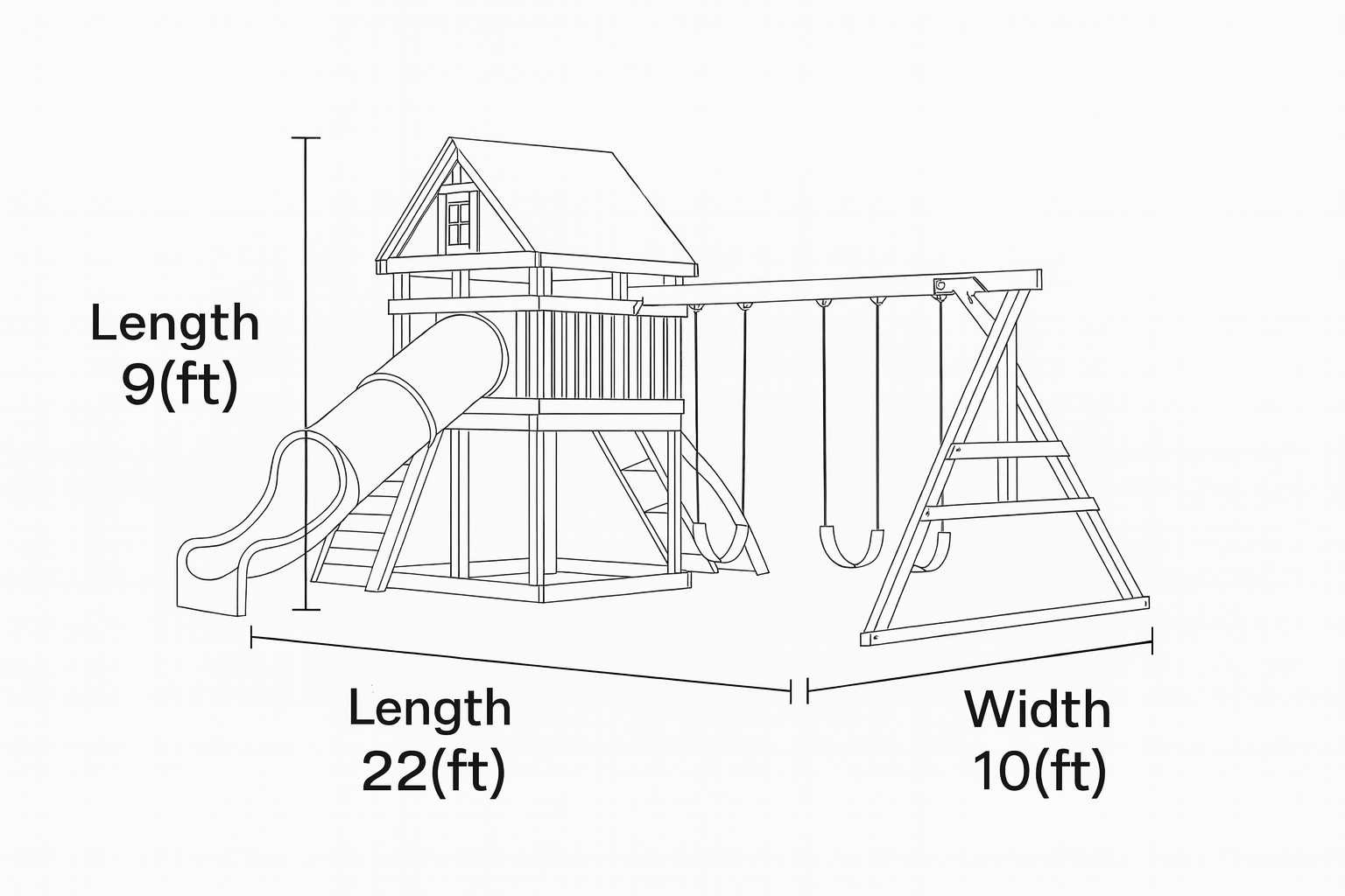 Deluxe Wooden Outdoor Playset with Tube Slide, Double Swings & Climbing Wall – 22ft x 10ft x 9ft