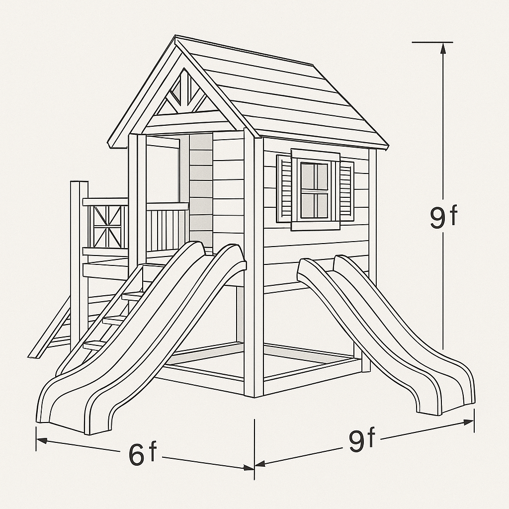 Compact Wooden Playhouse with Dual Slides | Safe Outdoor Playground for Kids Backyard Fun