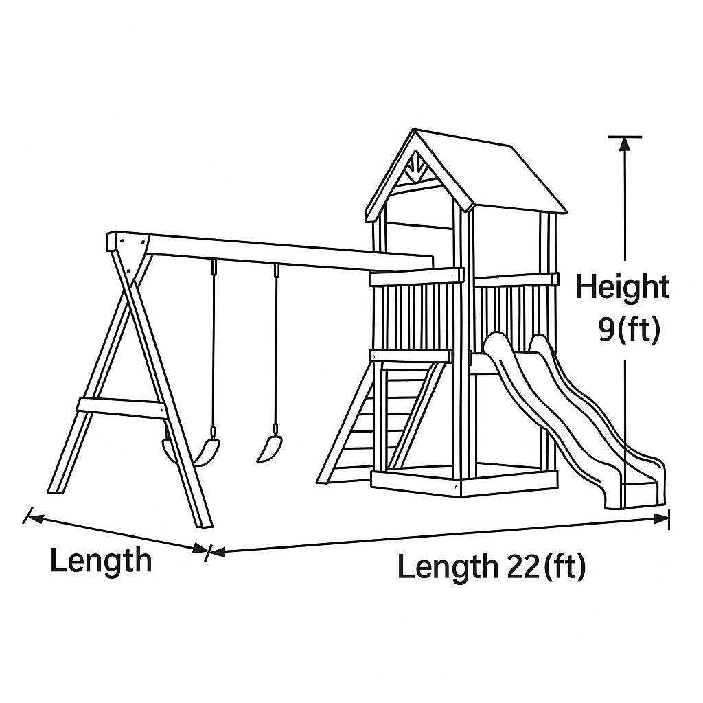 Backyard Wooden Playset with Slide, Swings & Climbing Wall – Outdoor Adventure Playground for Kids | Durable Wood Frame 22x12x9 ft