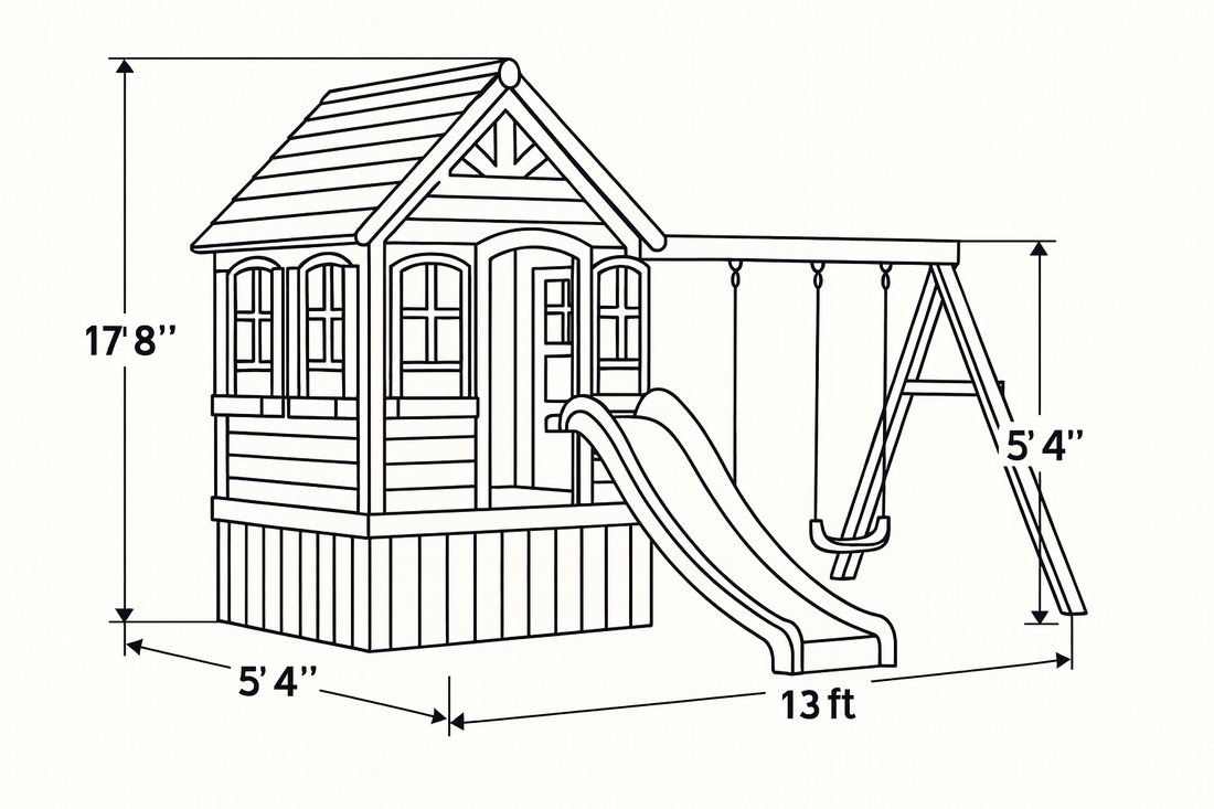 Wooden Playhouse with Slide & Swings | Tall Outdoor Kids Playground for Backyard Fun