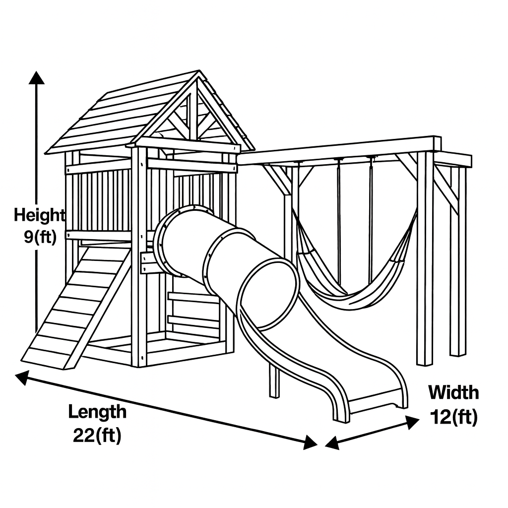 Backyard Wooden Playset with Tube Slide, Rock Climbing Wall & Double Hammock – 22x12x9 ft Outdoor Playground
