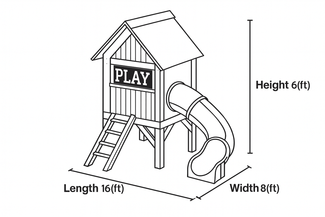 Backyard Playhouse with Spiral Slide and Ladder – 16ft x 8ft x 6ft Outdoor Kids Playset