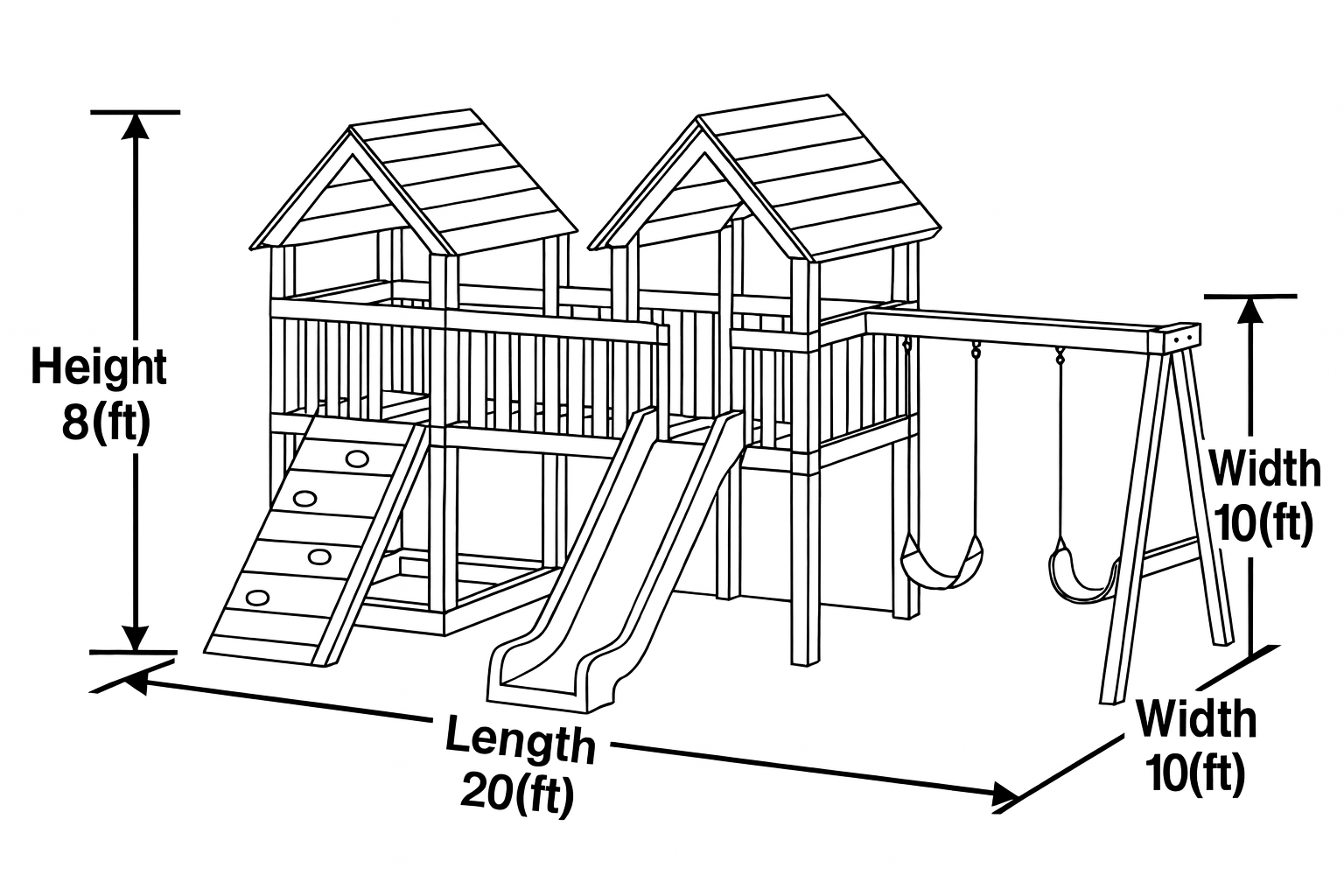 Backyard Wooden Playset with Double Tower, Slide, Swings & Climbing Wall | Outdoor Kids Playground (20ft x 10ft x 8ft)