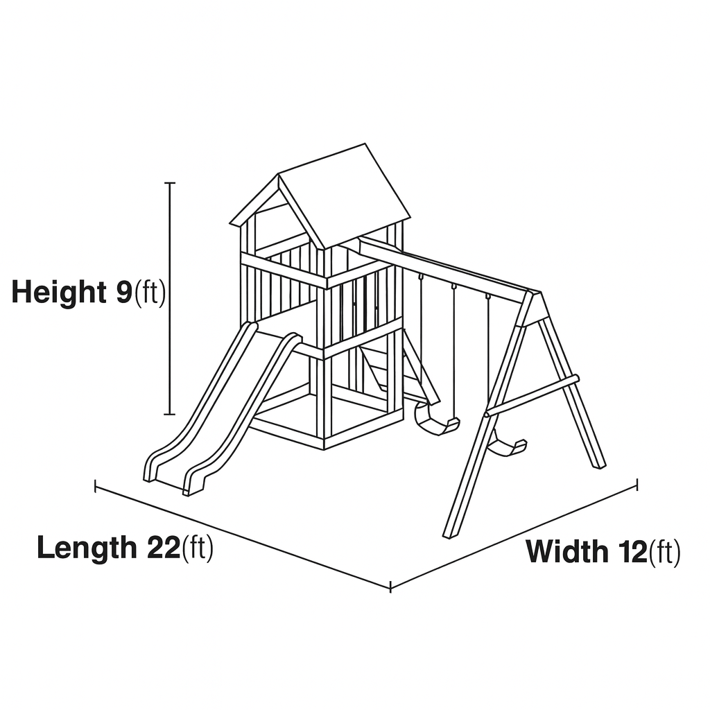 Premium Outdoor Wooden Playset with Double Swings, Slide & Climbing Tower – 22ft x 12ft x 9ft