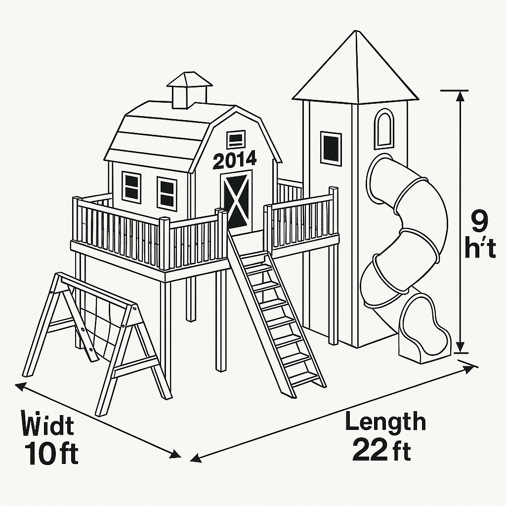 Large Outdoor Wooden Playhouse with Slide, Swings & Climbing Tower – 22ft Backyard Playground