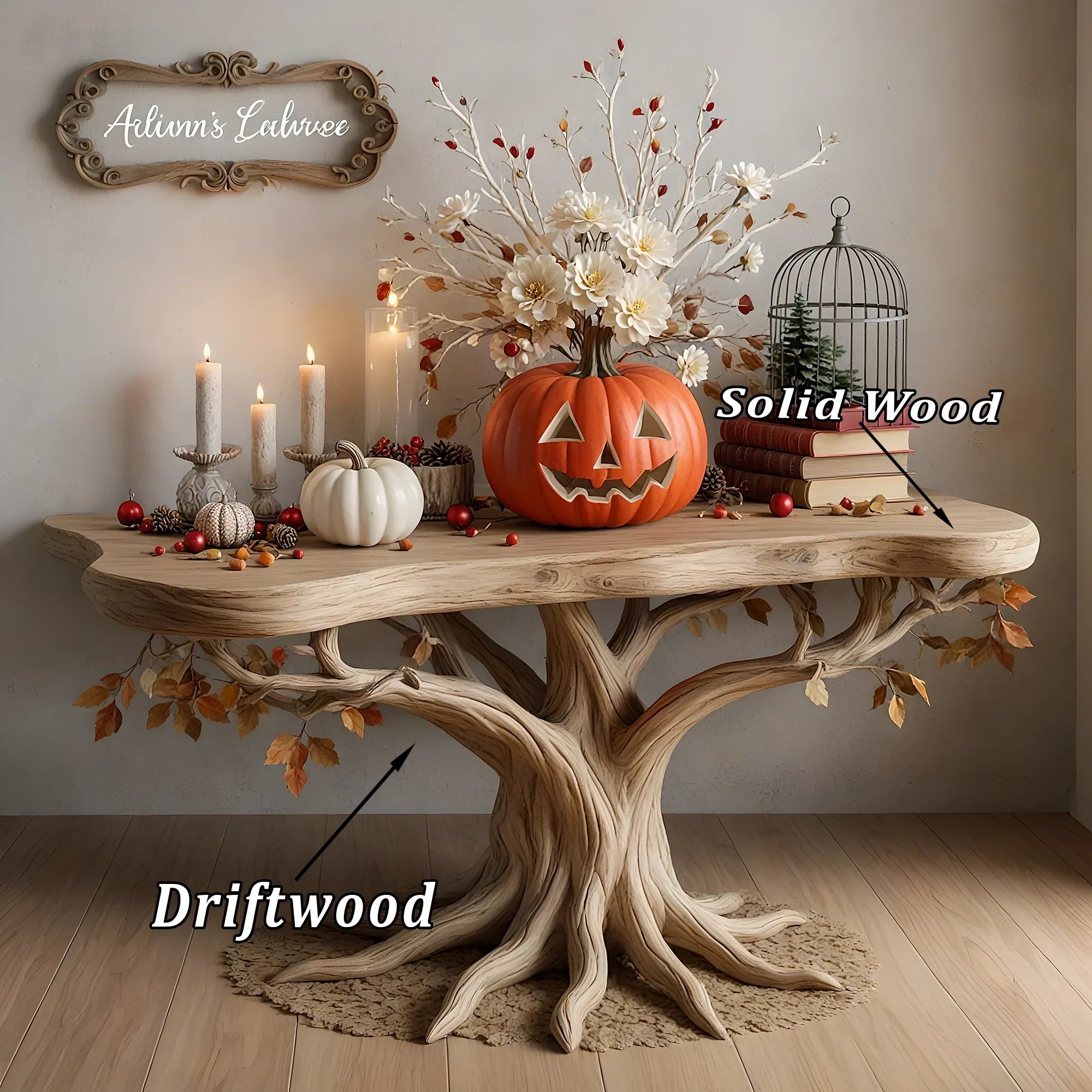 Console table driftwood natural branch rustic tree live edge table shelf floating bookshelf entry way table farmhouse decor 