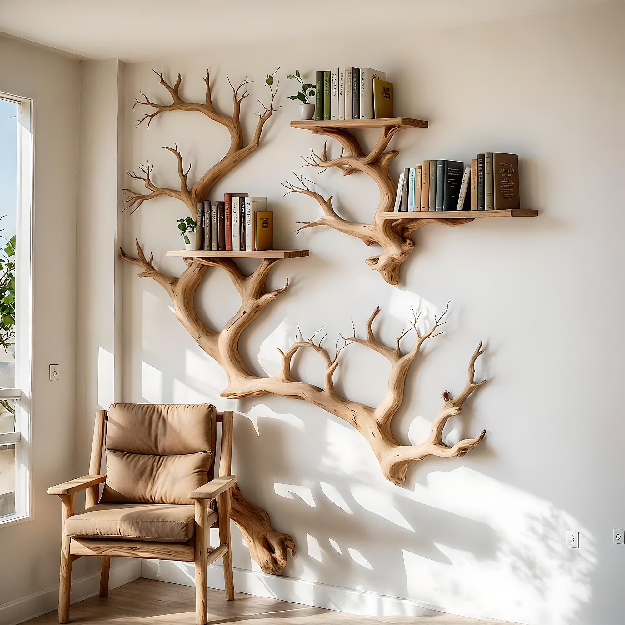 Custom Tree Bookshelf – Handmade Wooden Branch Shelf for Home Decor 