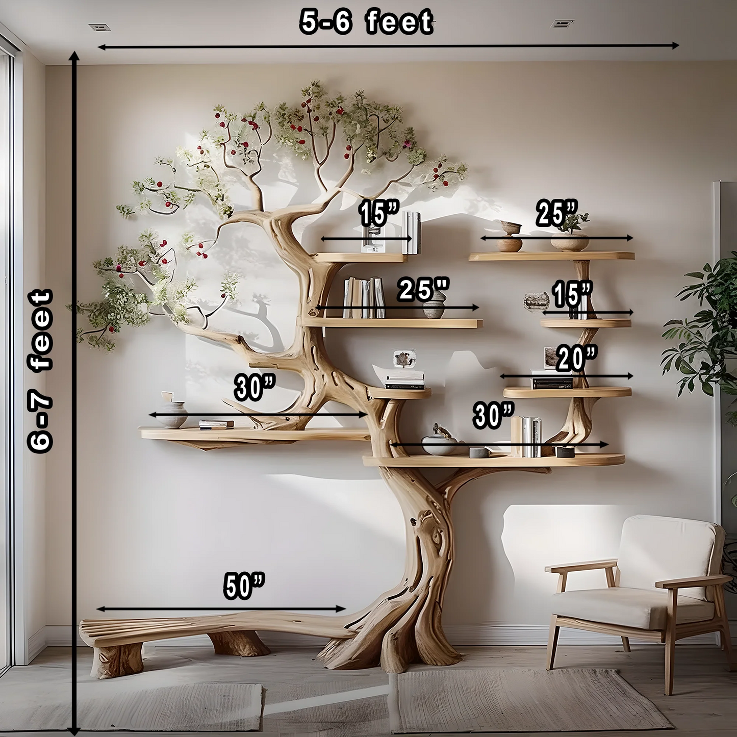 Decorative tree branch bookshelf wall mounted bookshelf bookshelf handmade furniture 