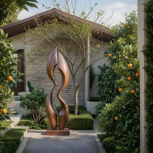 Dual Crest Abstract Sculpture for Modern Spaces - Rustirawood