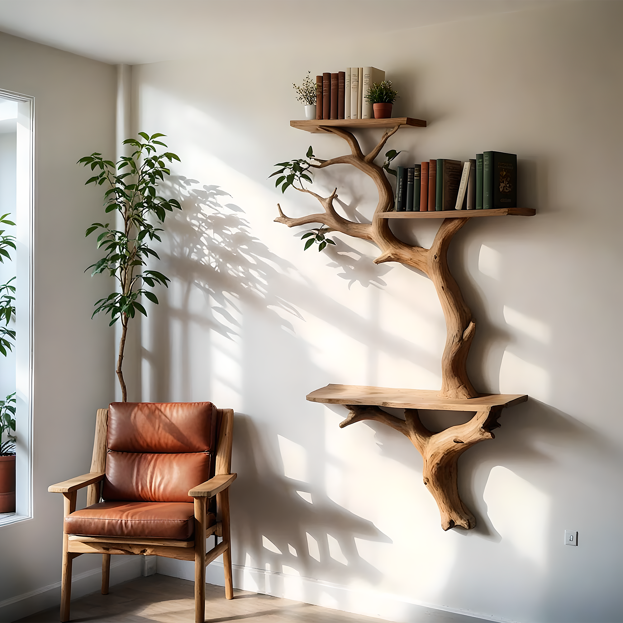 Eco-Friendly Tree Shelf – Artisan Made Bookshelf with Real Wood Branches 