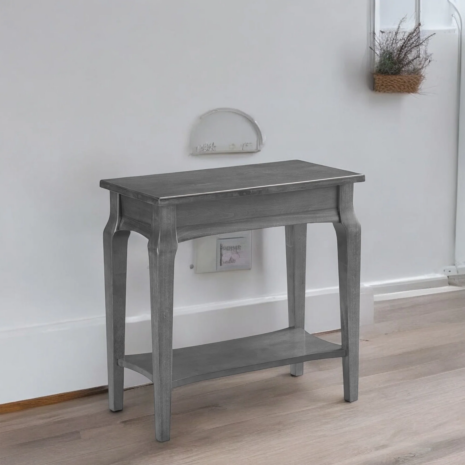 Elegant Gray Wood Side Table with Shelf – Classic Accent Table 