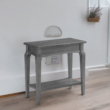 Elegant Gray Wood Side Table with Shelf – Classic Accent Table 