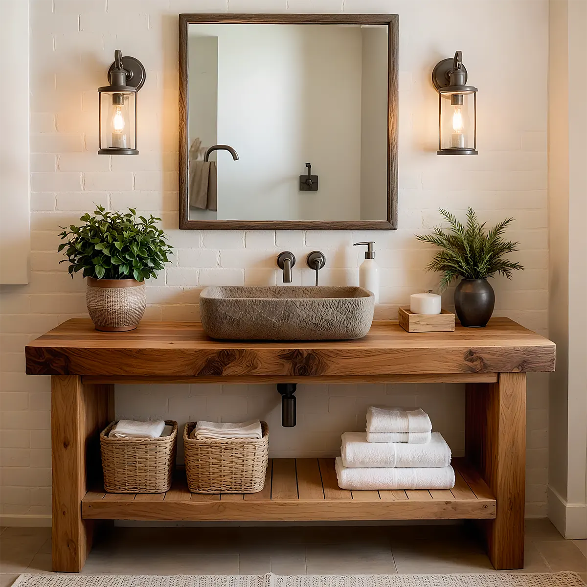 Elmstone Vanity – Solid Oak Farmhouse Bathroom Design - Rustira