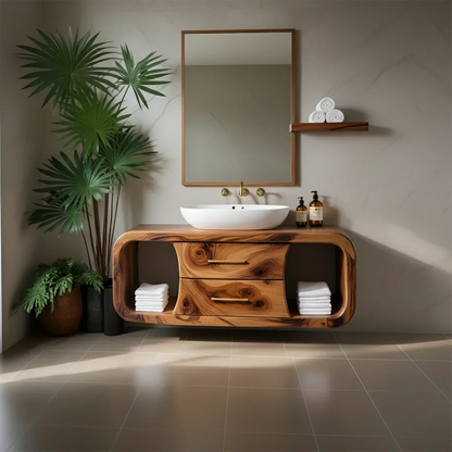 Elysian Bathroom Vanity – Natural Solid Wood Organic Modern - Rustirawood