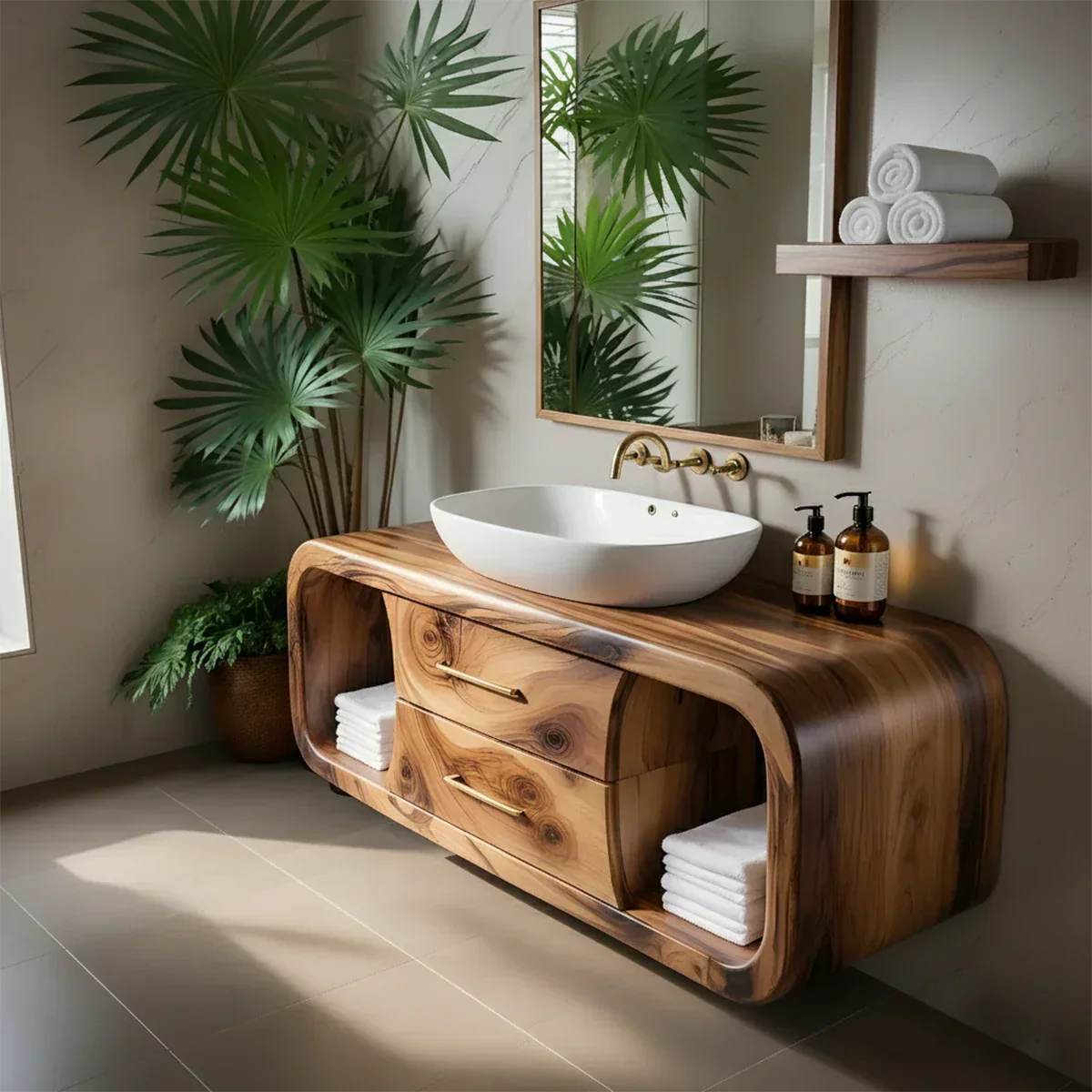 Elysian Bathroom Vanity – Natural Solid Wood Organic Modern - Rustirawood
