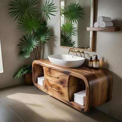 Elysian Bathroom Vanity – Natural Solid Wood Organic Modern - Rustirawood