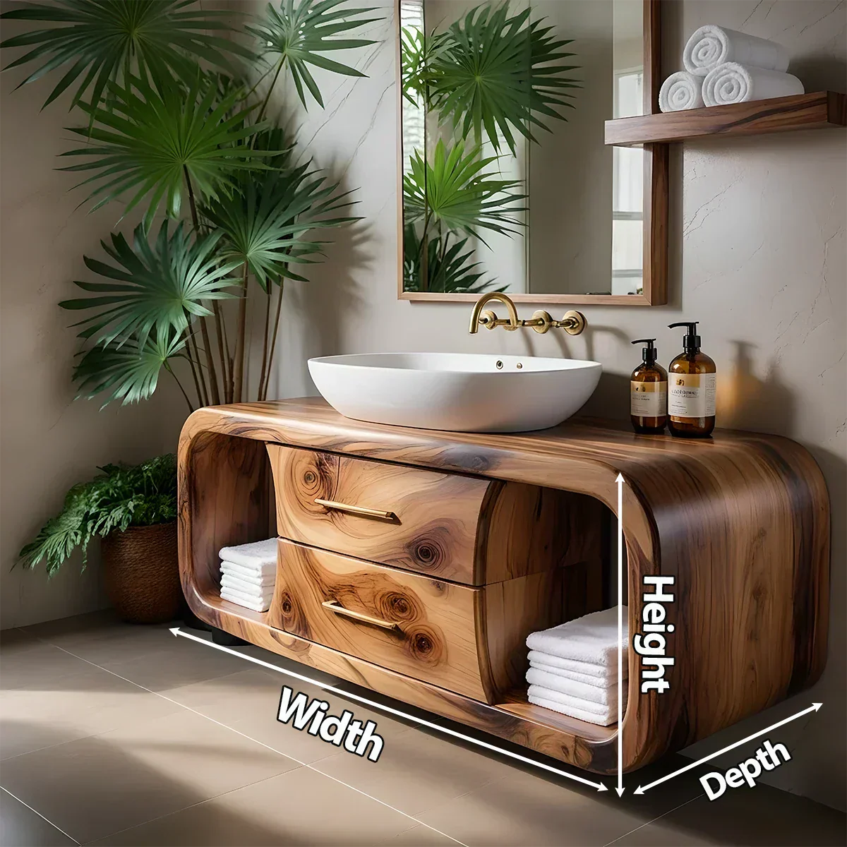 Elysian Bathroom Vanity – Natural Solid Wood Organic Modern - Rustirawood