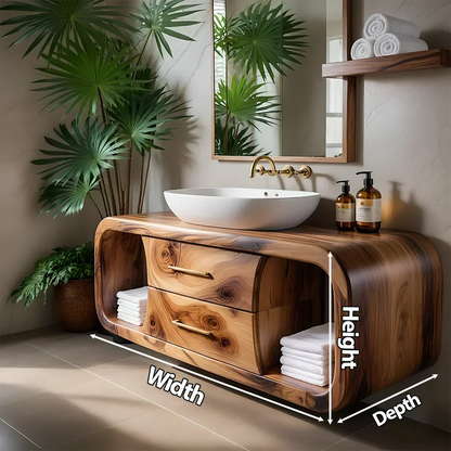 Elysian Bathroom Vanity – Natural Solid Wood Organic Modern - Rustirawood