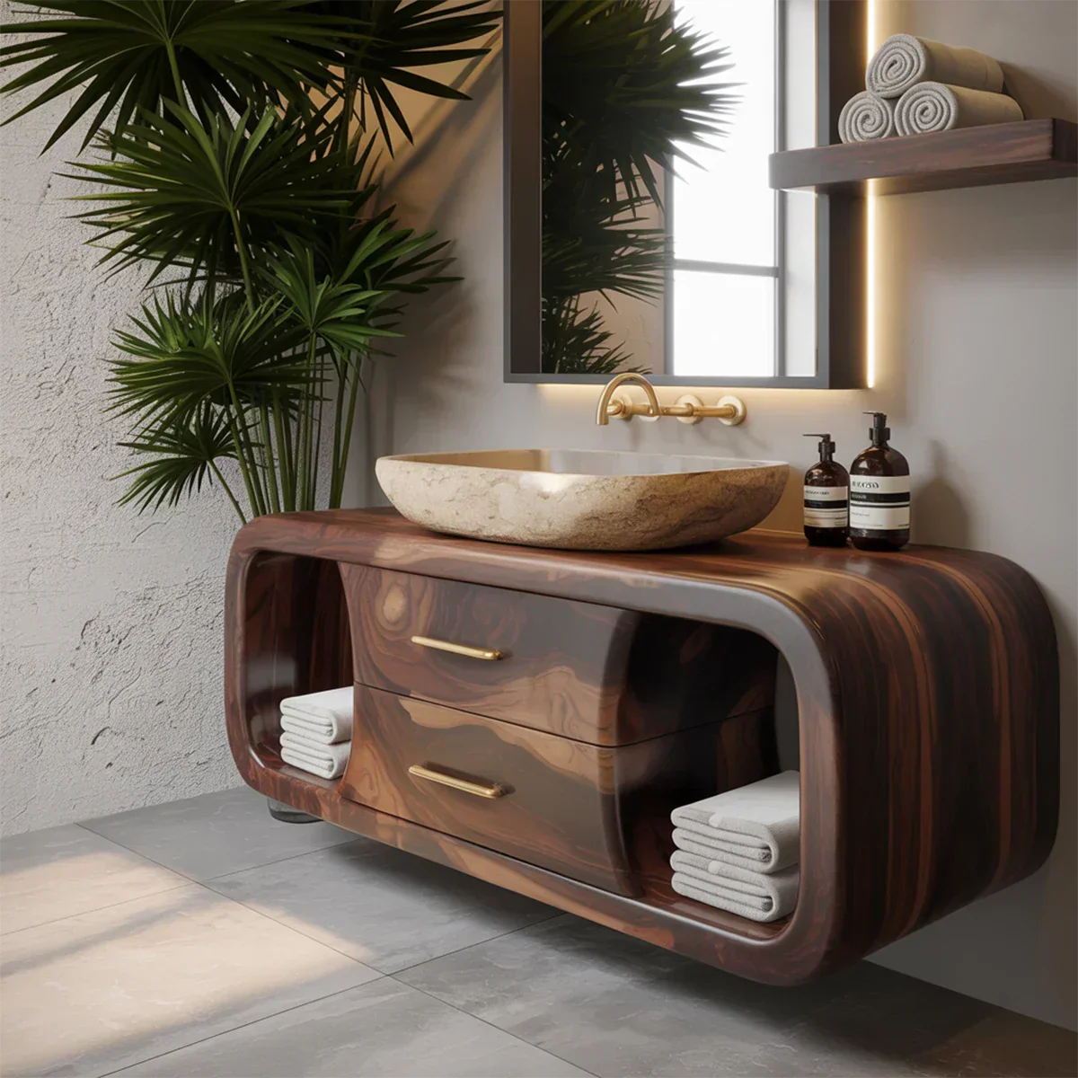 Elysian Bathroom Vanity – Natural Solid Wood Organic Modern - Rustirawood