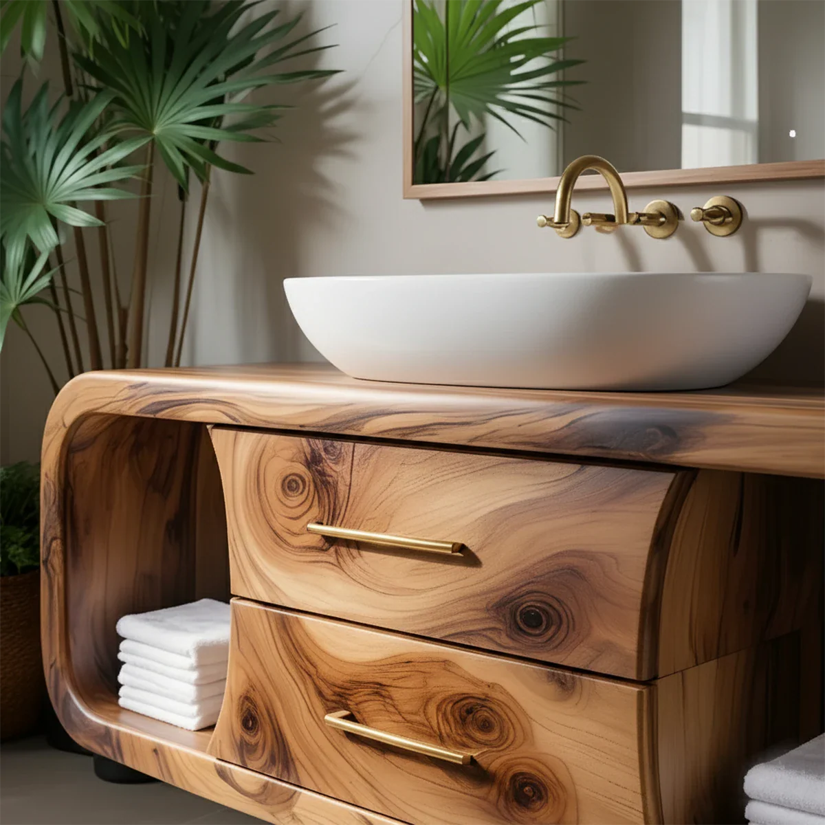Elysian Bathroom Vanity – Natural Solid Wood Organic Modern - Rustira