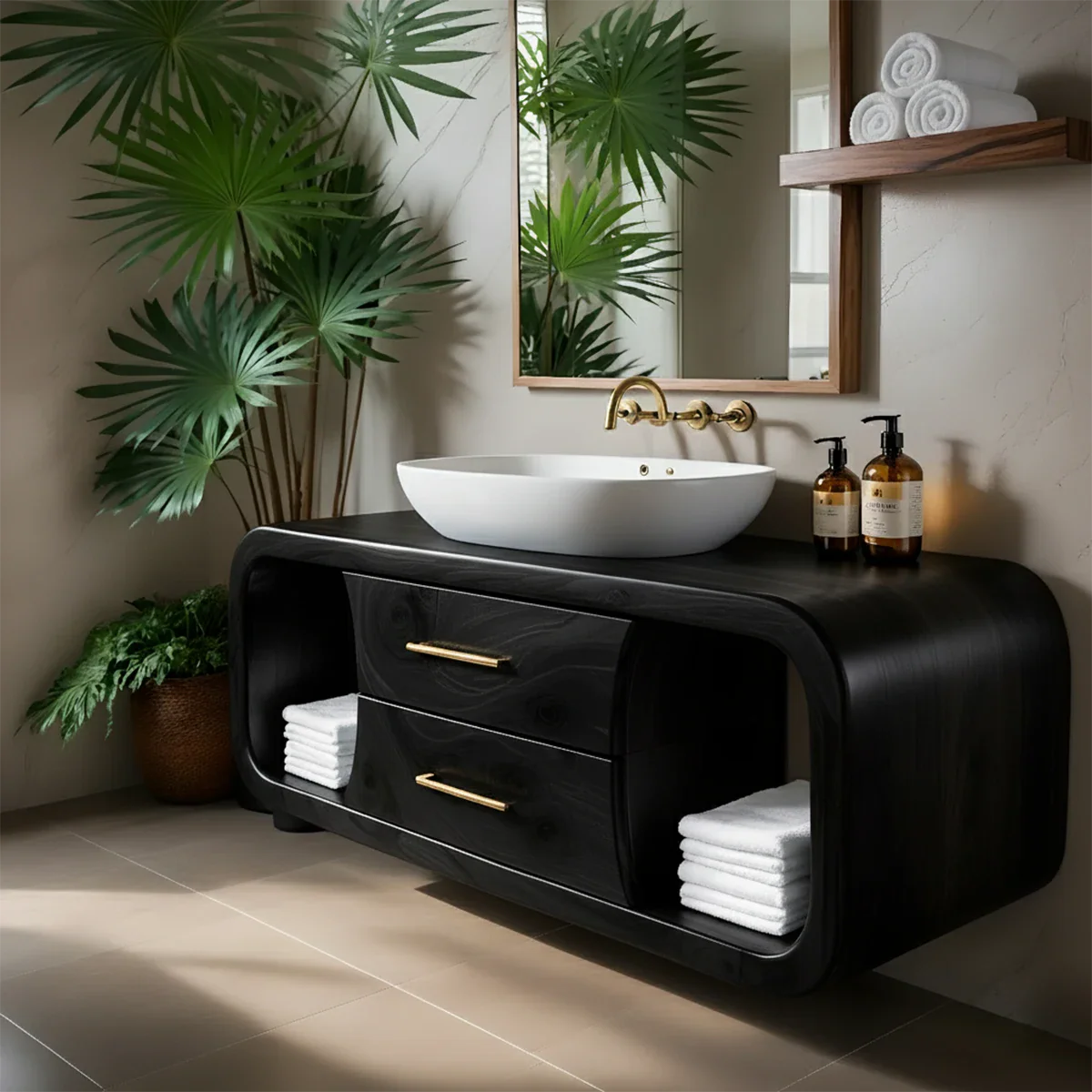 Elysian Bathroom Vanity – Natural Solid Wood Organic Modern - Rustira