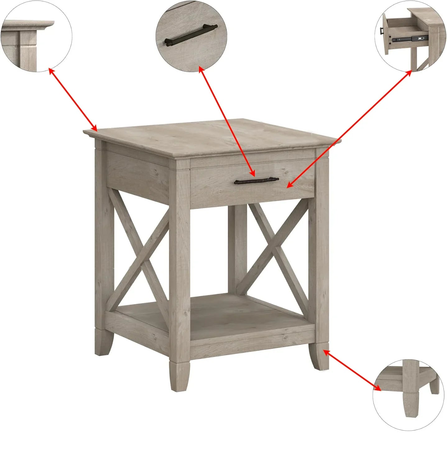 Farmhouse Style Light Wood Nightstand with Drawer and Shelf 