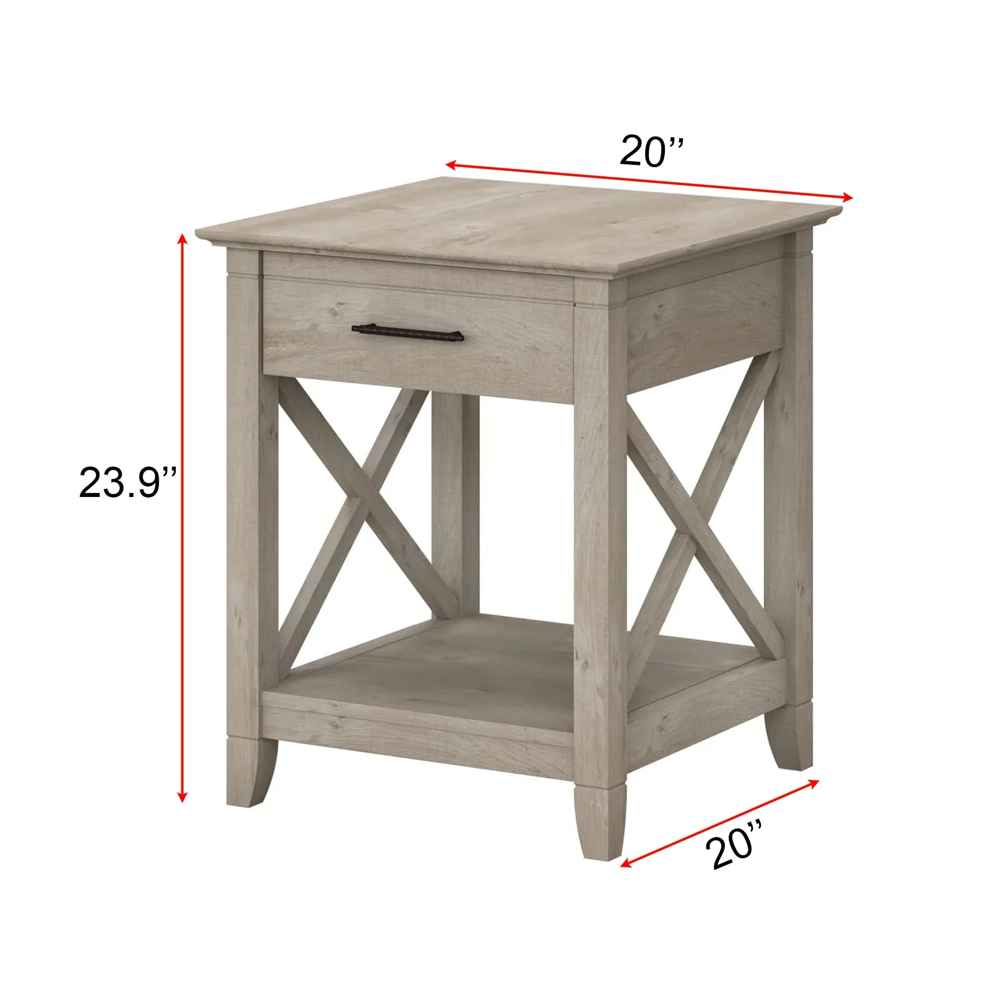 Farmhouse Style Light Wood Nightstand with Drawer and Shelf 