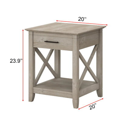Farmhouse Style Light Wood Nightstand with Drawer and Shelf 