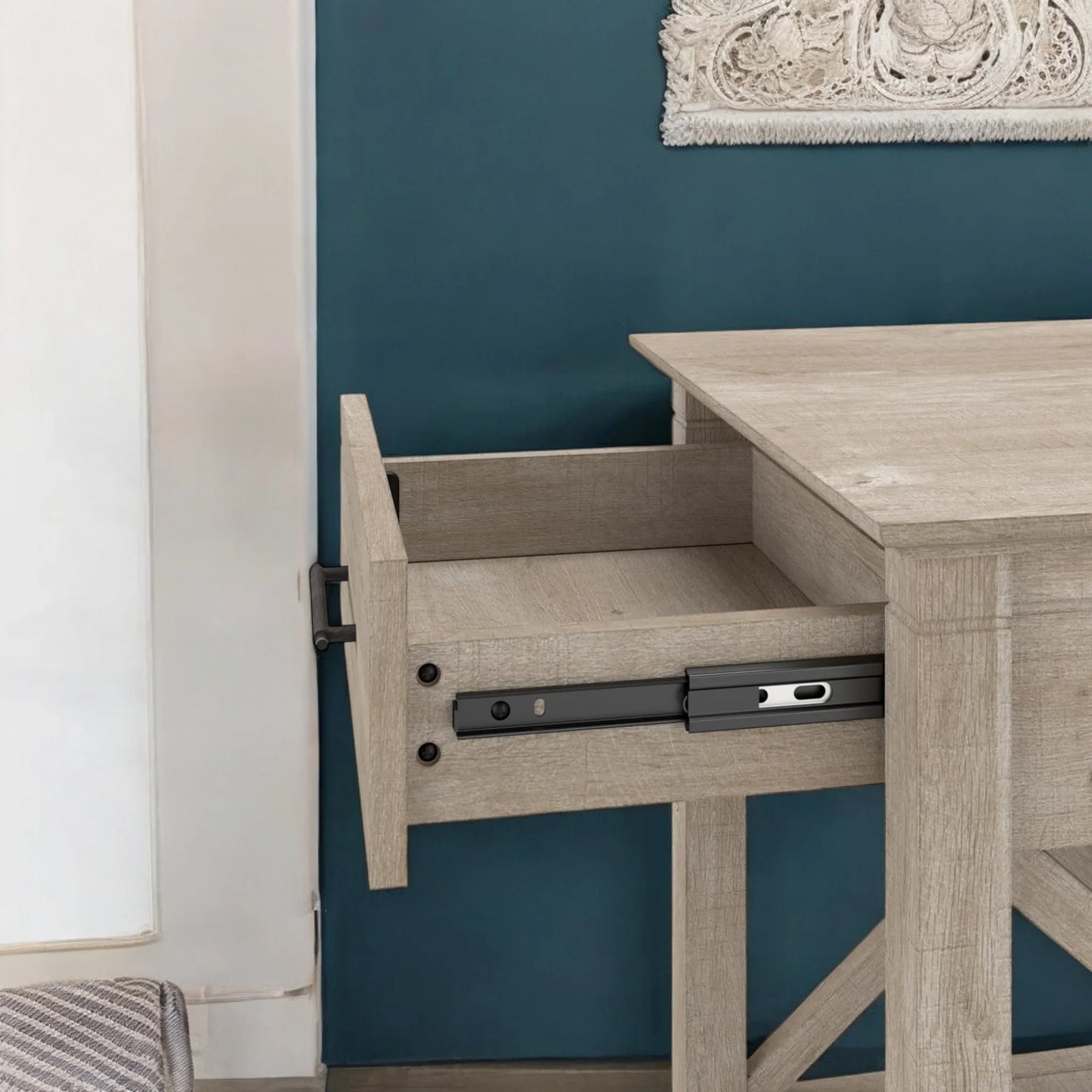 Farmhouse Style Light Wood Nightstand with Drawer and Shelf 