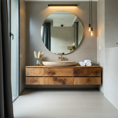 Floating Solid Wood Bathroom Vanity with Modern Storage - Rustirawood