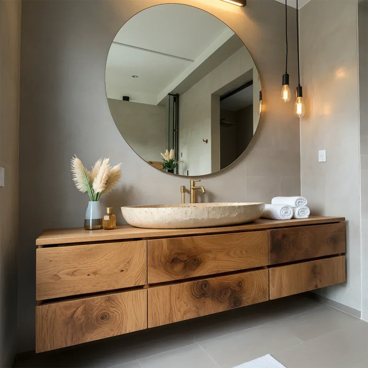 Floating Solid Wood Bathroom Vanity with Modern Storage - Rustirawood