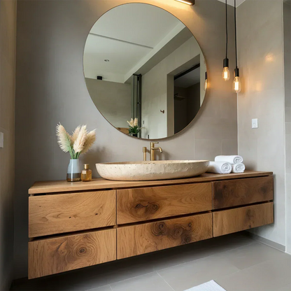 Floating Solid Wood Bathroom Vanity with Modern Storage - Rustirawood