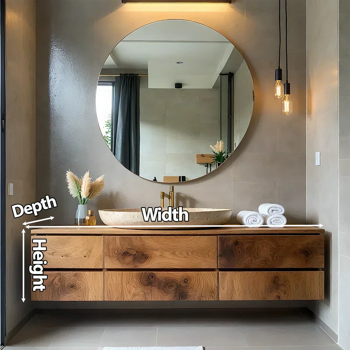 Floating Solid Wood Bathroom Vanity with Modern Storage - Rustirawood