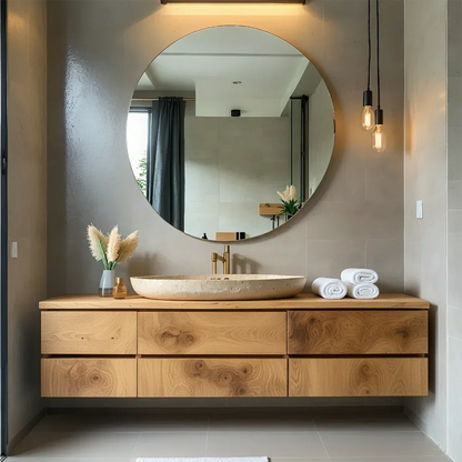 Floating Solid Wood Bathroom Vanity with Modern Storage - Rustirawood