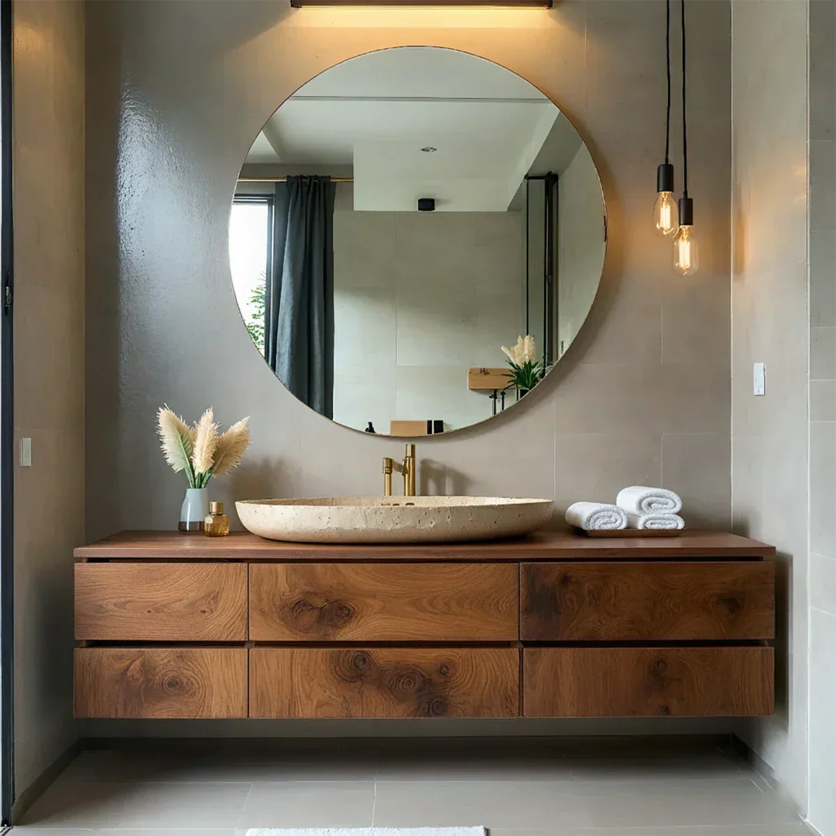 Floating Solid Wood Bathroom Vanity with Modern Storage - Rustirawood