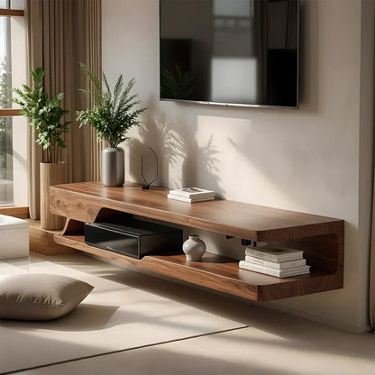 Floating Solid Wood TV Stand – Minimal Organic Modern Wall-Mounted Console - Rustirawood