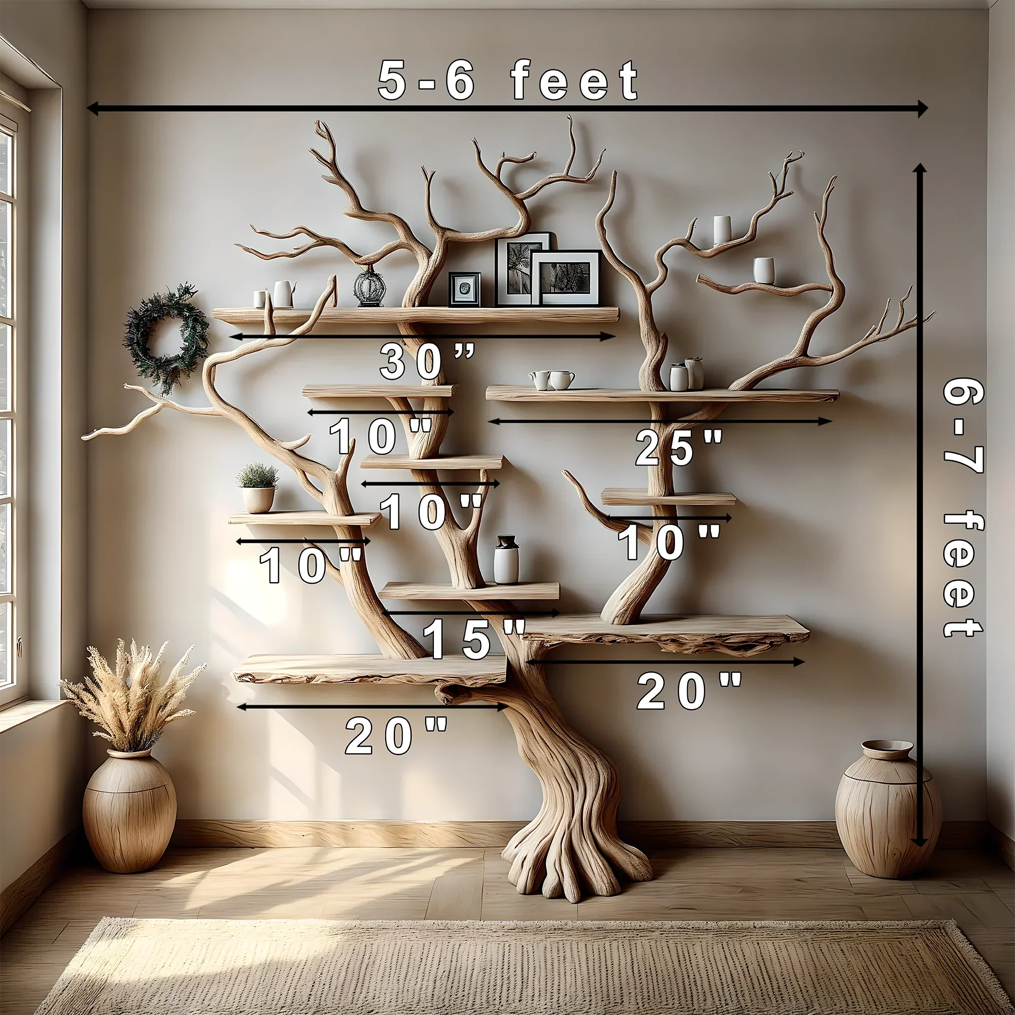 Floating Tree Branch Bookshelf Decorative Shelf Solid Natural Wood Bookshelf Customized Bookcase 