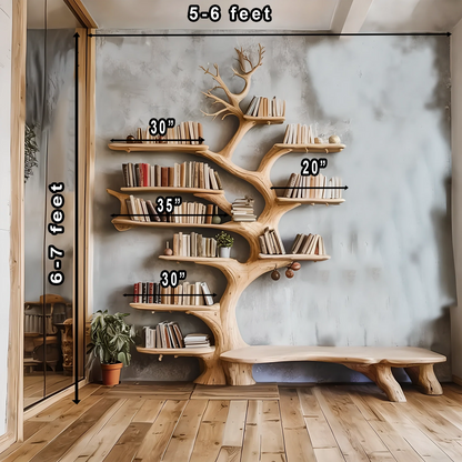 Floating shelves made of driftwood and solid wood, modern design 