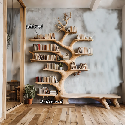 Floating shelves made of driftwood and solid wood, modern design 
