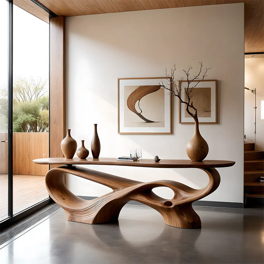 Flow Arc Walnut Console Table – Handcrafted Modern Design - Rustira