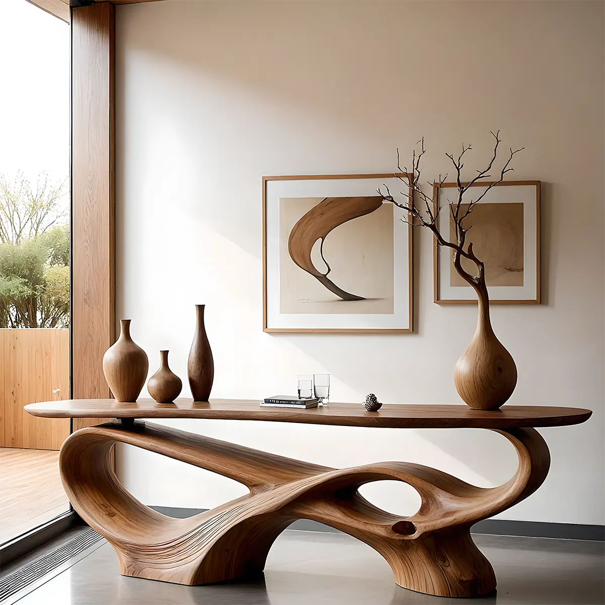 Flow Arc Walnut Console Table – Handcrafted Modern Design - Rustira