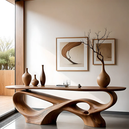 Flow Arc Walnut Console Table – Handcrafted Modern Design - Rustira