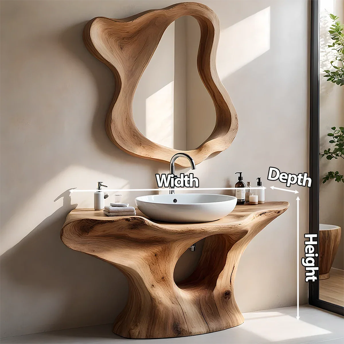 Organic Flow Bathroom Vanity – Natural Solid Wood Sculptural Sink Console - Rustira